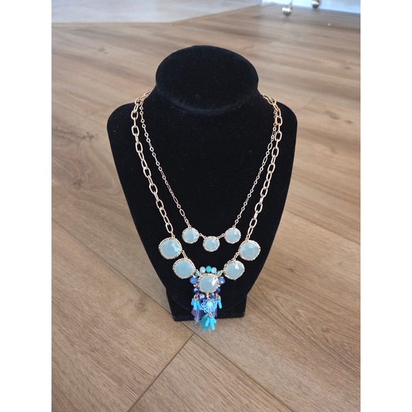 Lilly Pulitzer Women's Blue Gem Tassel Layered Pendant Necklace Gold‎ Tone NEW - Picture 2 of 6